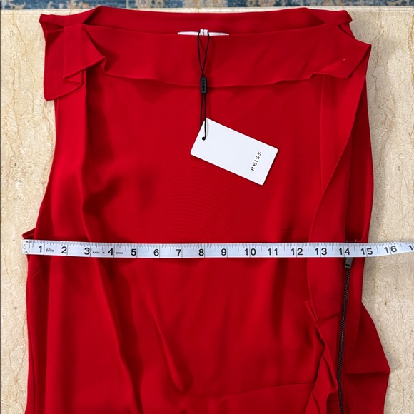 NWT REISS Robyn Ruffle Side Bodycon Dress In Red. $370 - Picture 8 of 14